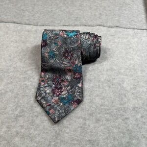 Vintage Botany 500 Textured Floral Tie Gray Teal Pink Polyester Made In USA